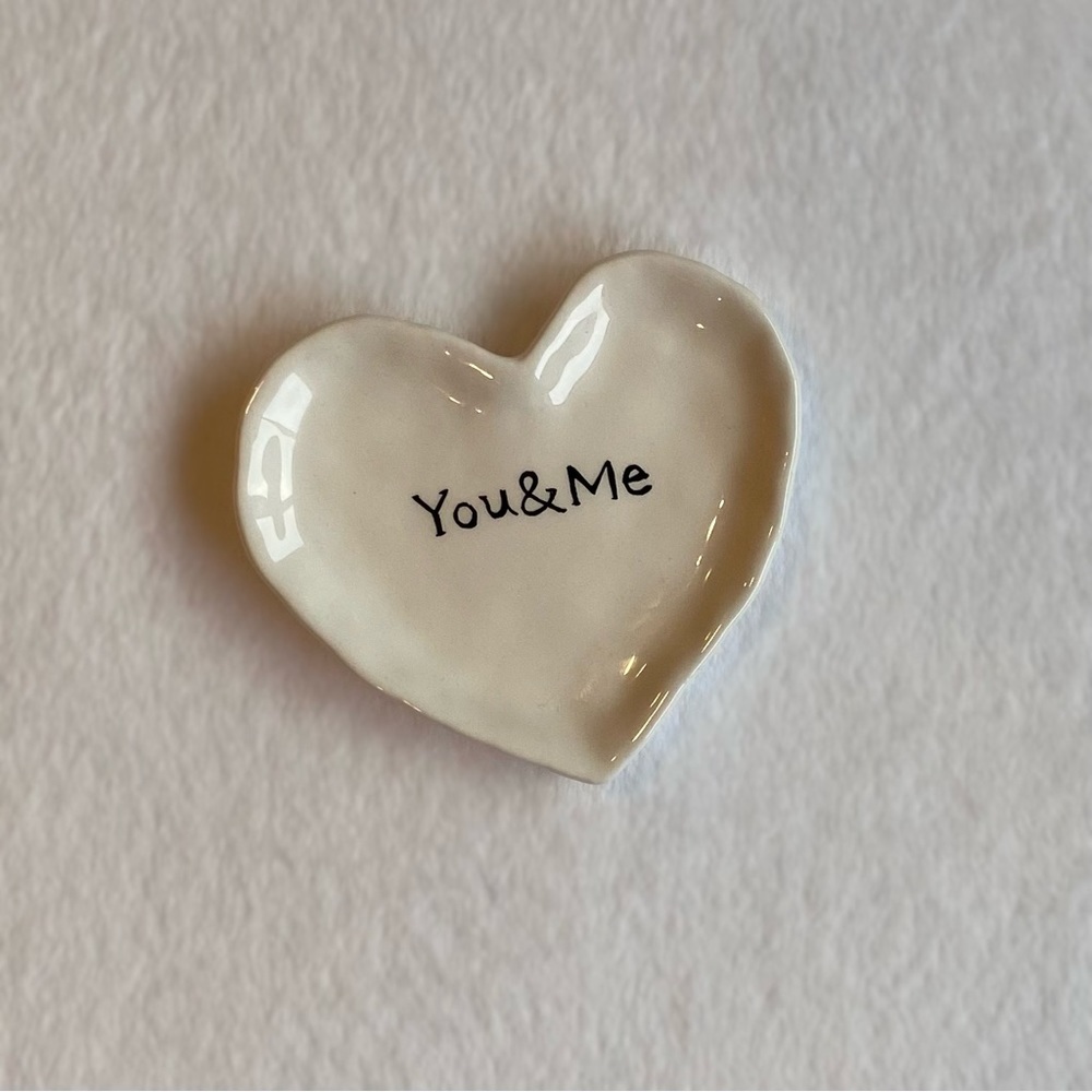 You and Me Ceramic Heart Dish | Creative Co-Op Accents